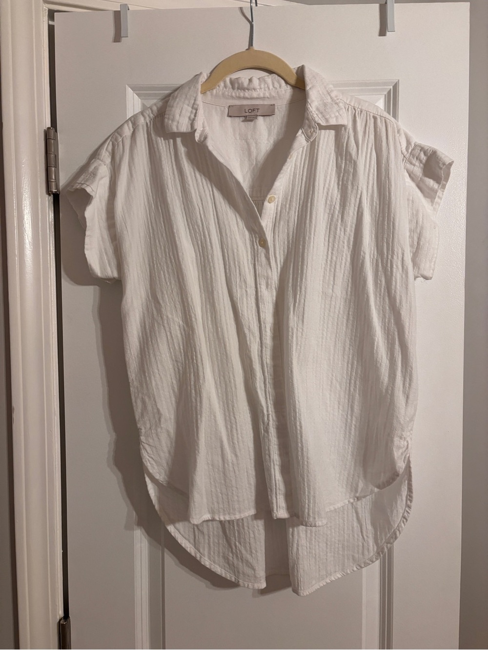 LOFT White Short-Sleeve Gauze Button-Down Shirt
